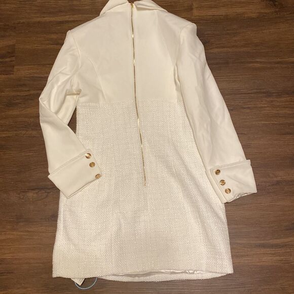 Gabby White Collard Tweed Long Sleeve Dress - Picture 9 of 10